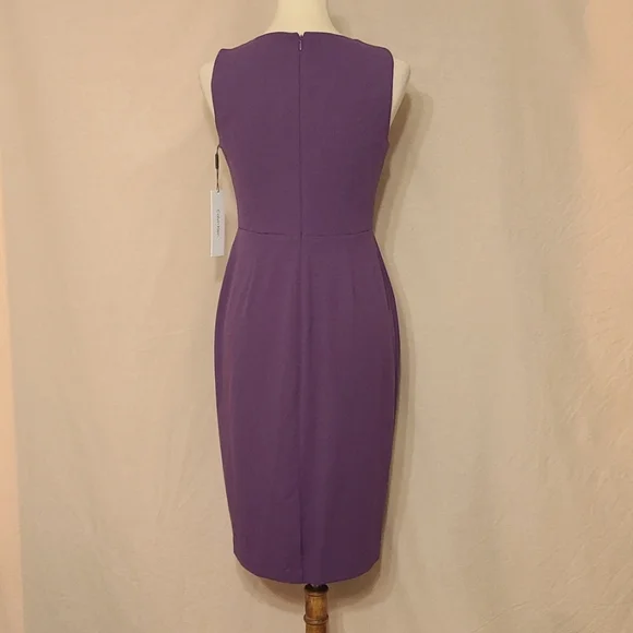 Calvin Klein Purple Gathered Cut-out Front Sleeveless Sheath Dress - Picture 4 of 10